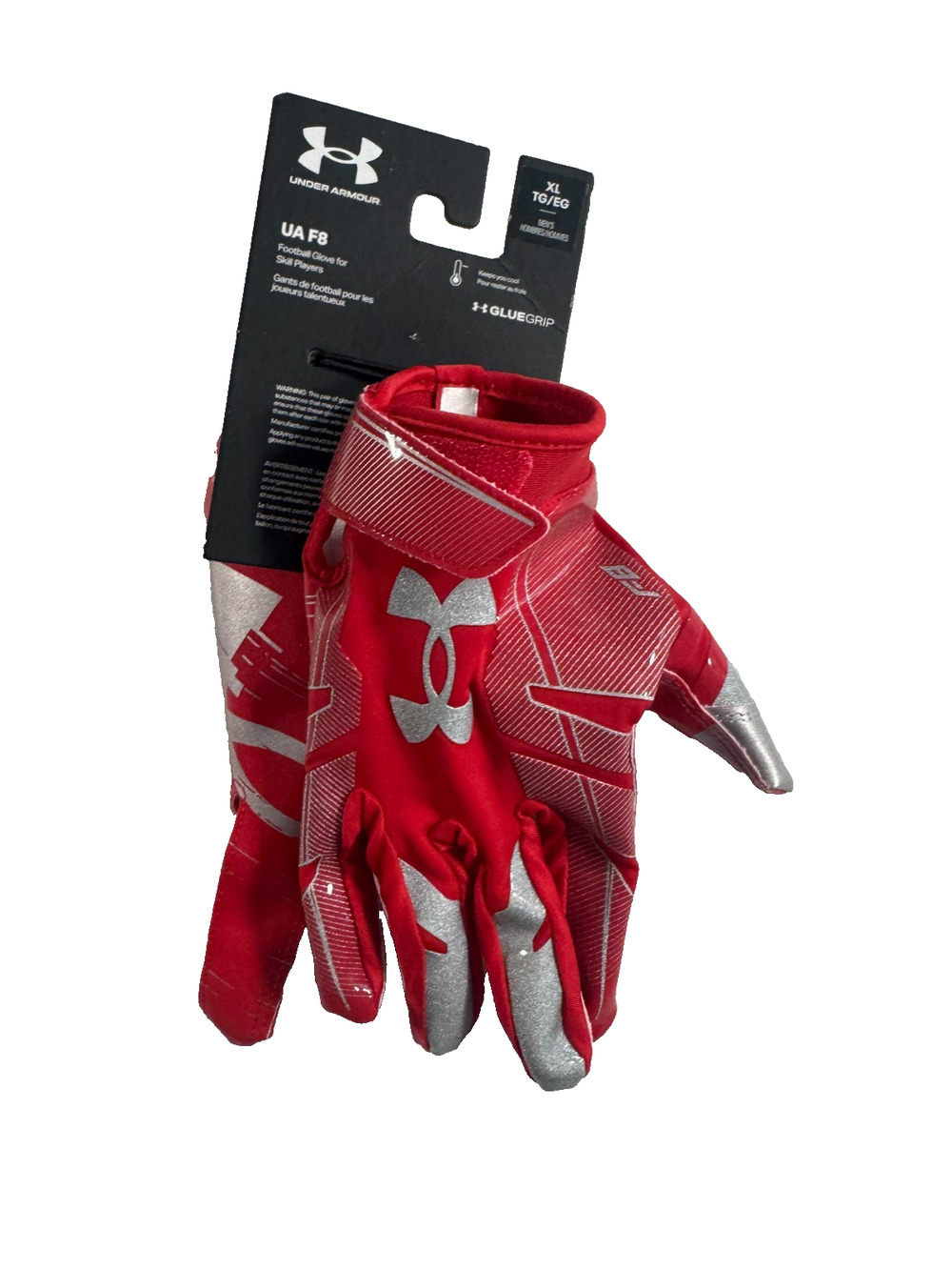 Under Armour Adult UA F8 Football Receiver Gloves Red Silver GlueGrip XL NWT